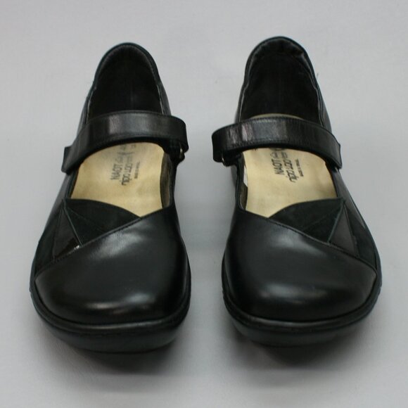 NAOT Ladies 9 (40) Adriatic Black Leather Mary Janes Hook Loop Strap Shoes Flats - Picture 5 of 12